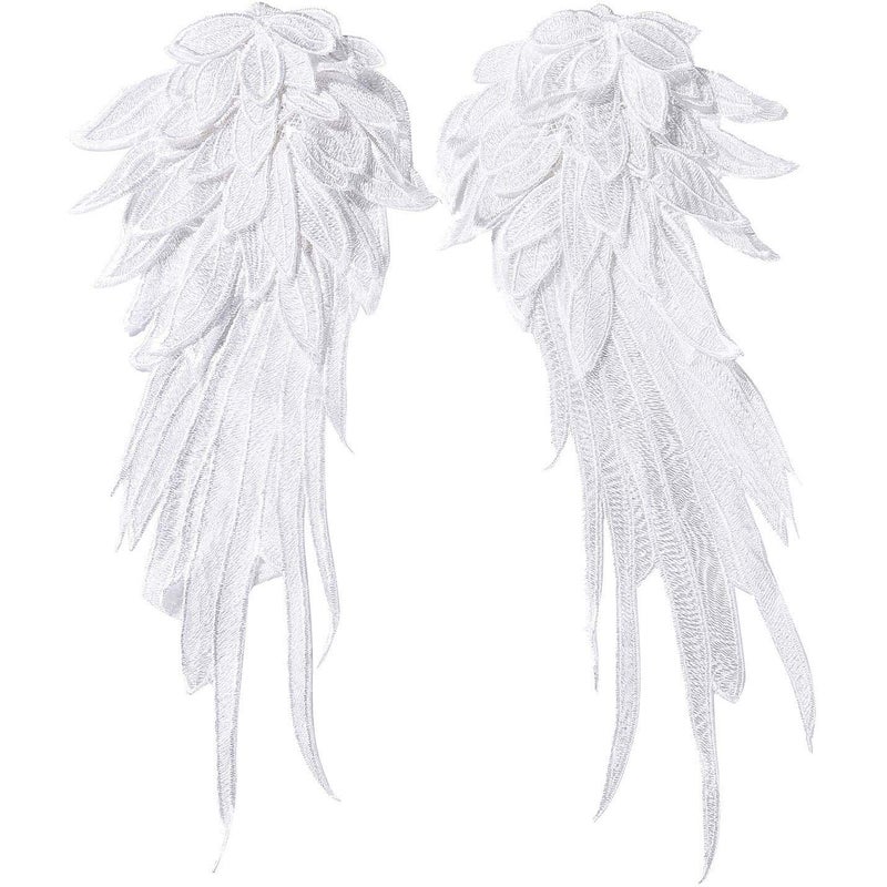 Onwon 1 Pair 3D Angel Wings Embroidered Neckline Lace Trim Applique Sewing On Patches White Large - Image 1